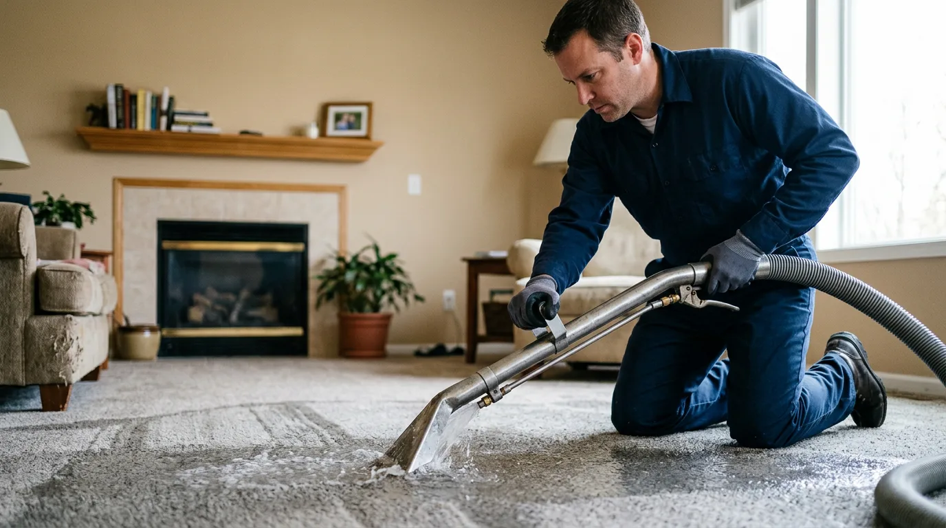 Water damage restoration technician working near Hindsville, AR